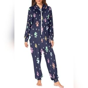 Onesie Pajamas Watercolor Paw Print Sleepwear Jumpsuit Costume One Piece LARGE